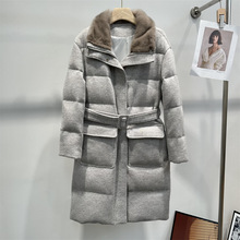 2024新款高端鹅绒羽绒服女中长款皮草水貂毛领保暖加厚冬季外套