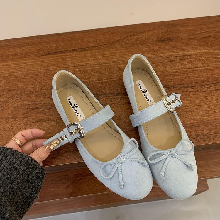 Dance Shoes Suede Bow Strap Flat Mary Jane New French Evening Style Ballet Shoes, Women's Shoes_voghion.com