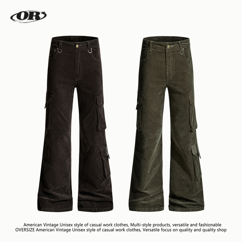 Oreeta Retro Vintage Corduroy Micro-Flared Cargo Pants for Men and Women, Slimming Look and Taller Floor-Length Pants