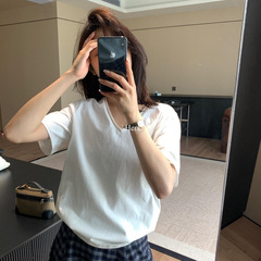 Hers一勺甜韩系极简风基础款百搭显瘦气质减龄V领短袖T恤女92359