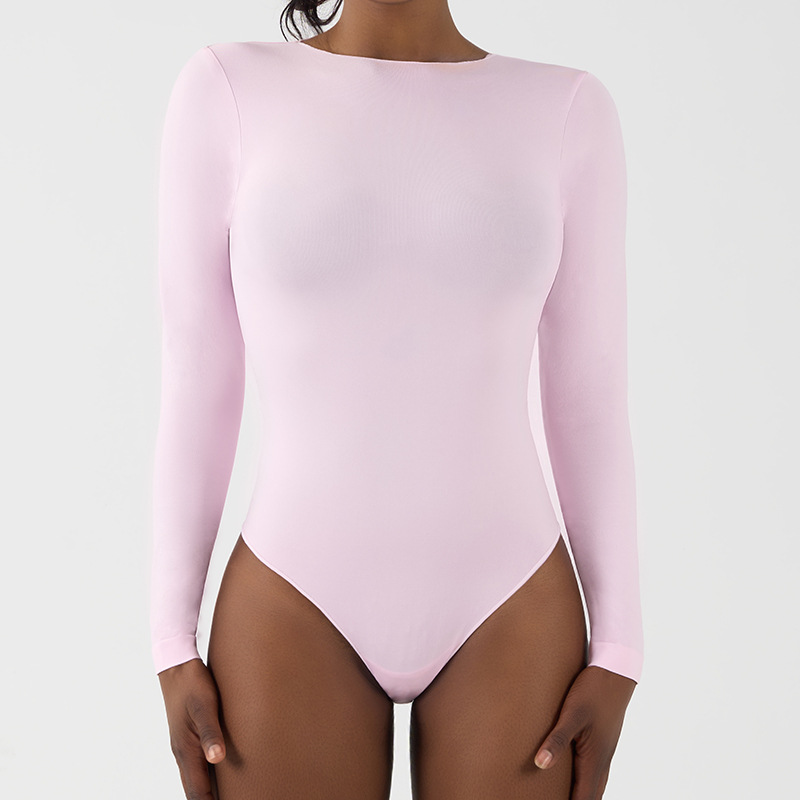 Seamless Long-Sleeve Bodysuit – High-Waisted Tummy Control Yoga Shaper With V-Gusset (Buttery Soft & Stretchable) – Black/Taupe/Pink/Gray (S-XL)​_voghion.com