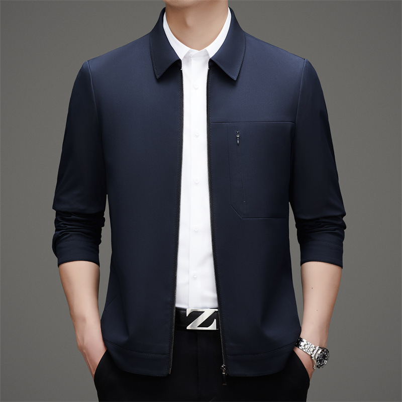 High-End Mulberry Silk Jacket for Men 2025 New Middle-Aged and Elderly Thin Silk Lapel Dad Jacket