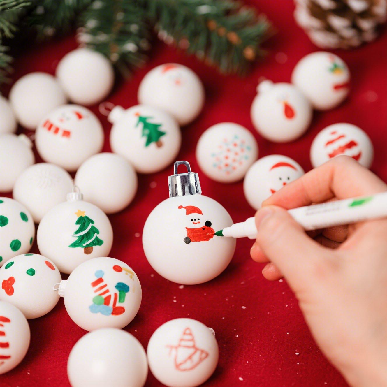 3CM bola de Navidad blanca jardín de infantes DIY bola de decoración de Navidad 24 pluma de montaje se puede dibujar