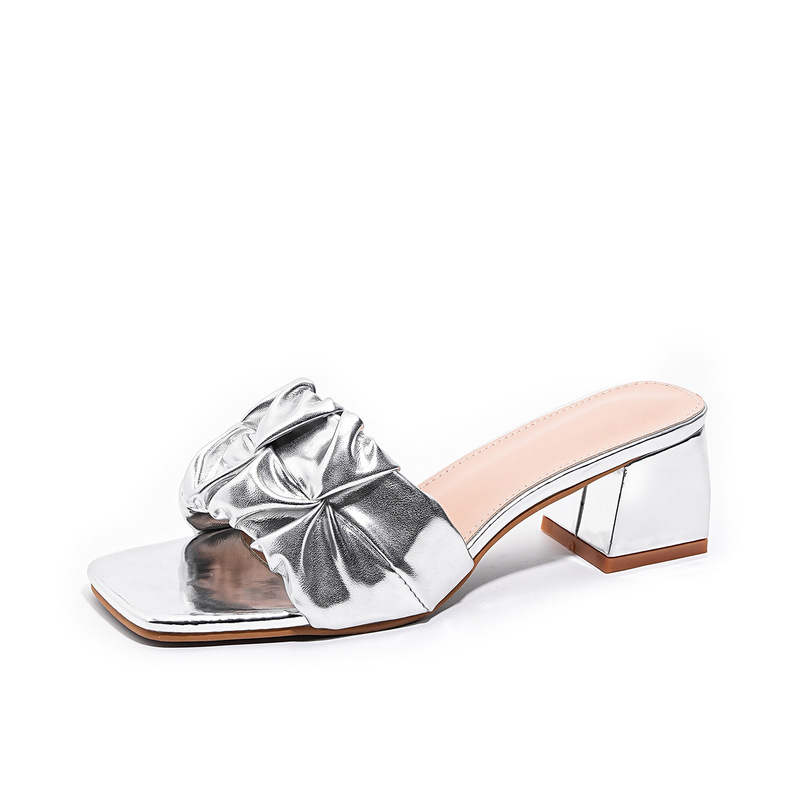 125-7Ladies Shoes Cross-Border Bohemian New Fashion Rhinestone Slippers Korean Style Thick-Soled High-Heeled Women's Shoes