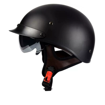 Motorcycle Helmet Men's Spring and Summer Helmet Ancient Half Helmet Women's Electric Vehicle Motorcycle Summer Scoop Helmet Lightweight with Endoscope (Motosiklet kaskı (dəbilqə)) - 112-dumb-black-pure-black-with-black-mirror-s