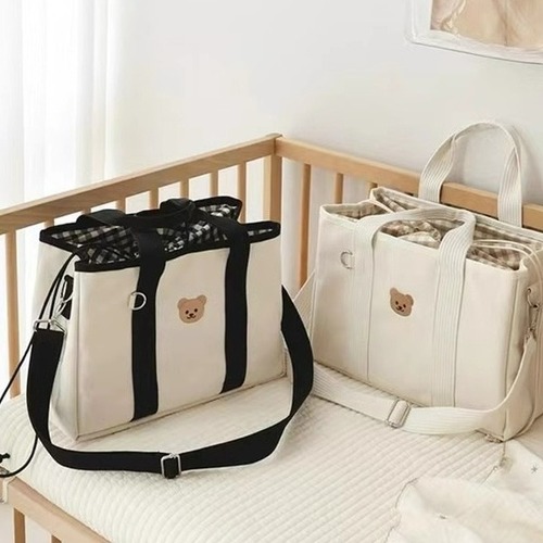 Korean Instagram Mommy Bag Cartoon Bear Mother Bag Canvas Portable Lightweight Multifunctional Handbag Baby Carrier
