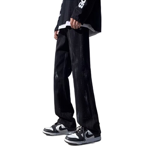 Black micro-pants men's spring American high street jeans teenagers handsome high-end straight pants men's