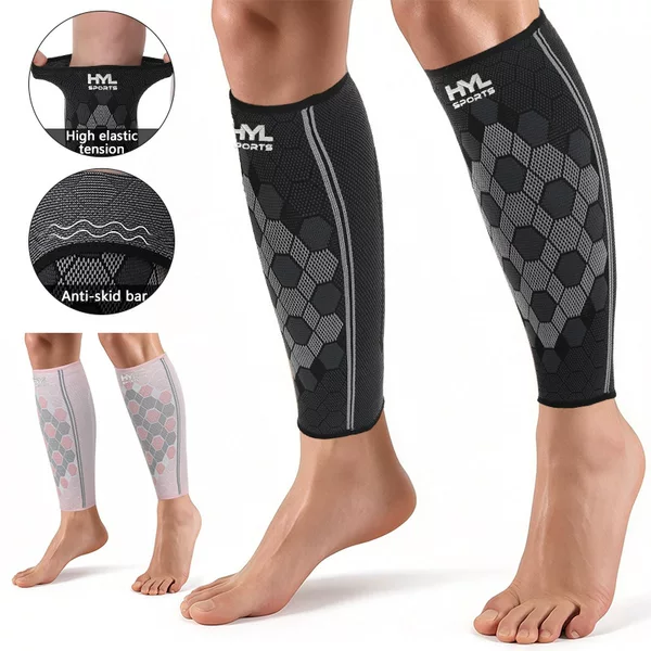 Amazon athletic calf sleeves, non-slip, knitted nylon, for fitness, running, and basketball, providing compression and protection against sprains