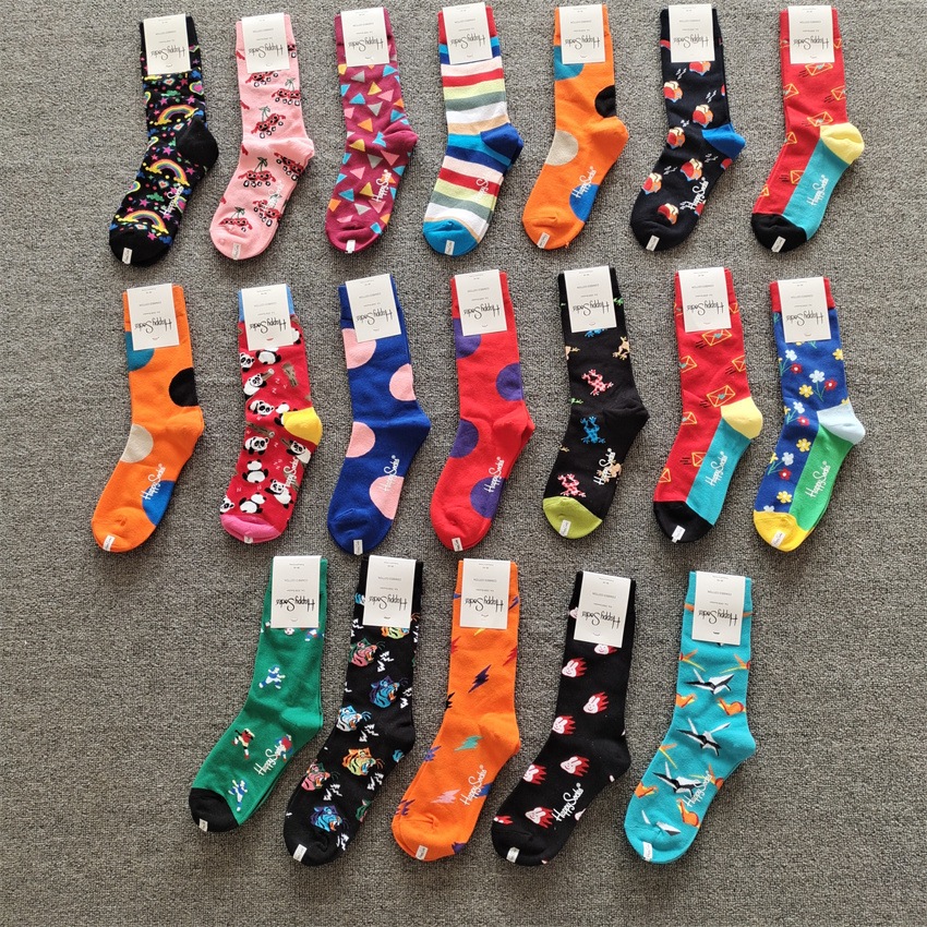 2025d 2025d New Swedish Trendy Brand Ins Happy Striped Polka Dot Mid-Calf Colorful Internet Celebrity Cotton Socks_voghion.com