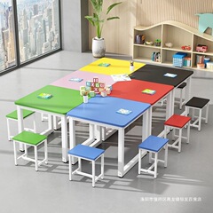 子供用机と椅子、個別指導教室、美術トレーニングテーブル、小学校の机と椅子、カラフルなロングテーブルセット、手作りテーブル