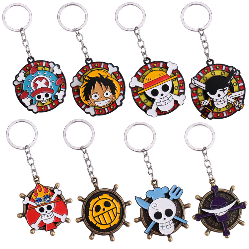 Animation Peripherals One Piece Rotatable Keychain Metal Keychain Luffy Cartoon Pendant Pendant Cross-Border New Product