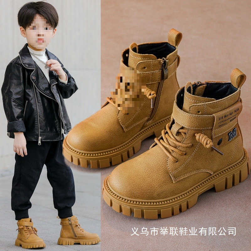 Boys' Shoes Boots Genuine Leather 2025 New Waterproof High-Top Boys' Spring & Fall Kidsren's Boots Medium and Large Kidsren's Short Boots