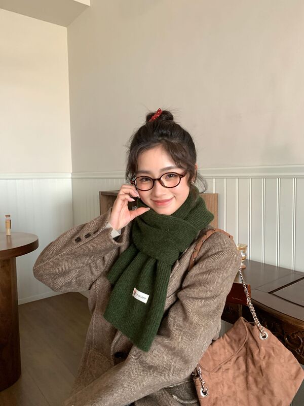 韩系安可拉红~纯色围巾女 冬季氛围感新年红色针织毛线高级感围脖|undefined