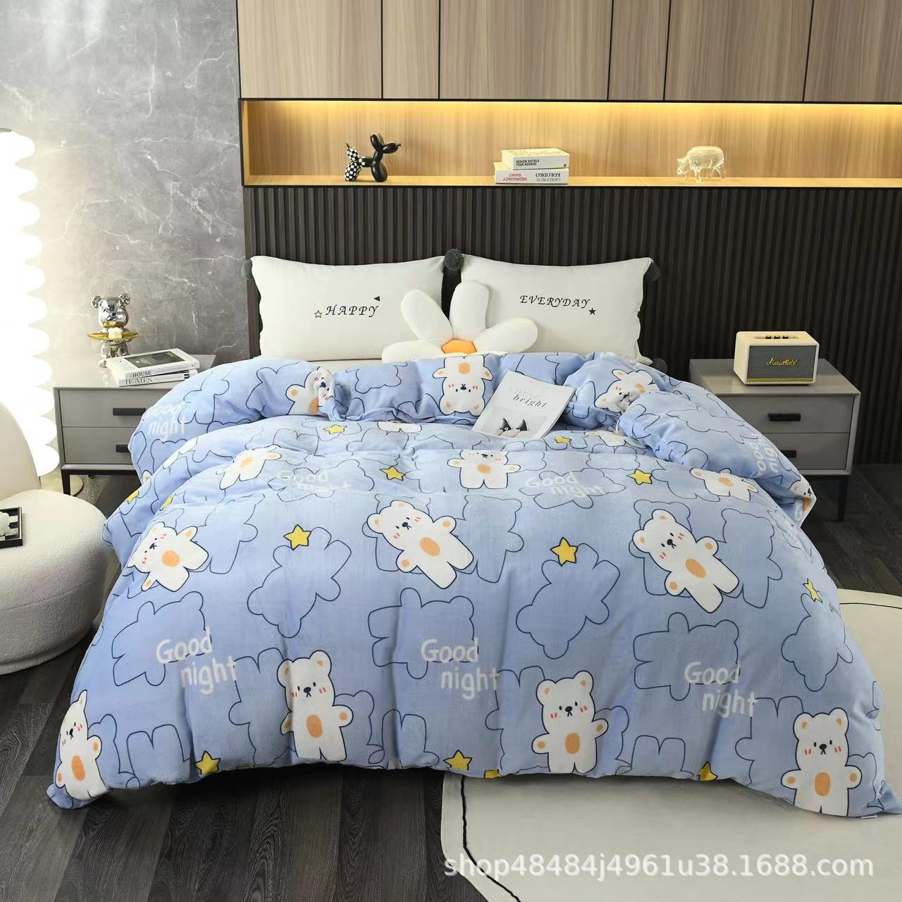 Flange edredón más edredón cubierta doble una sola pieza de lana de coral de doble cara de lana de invierno