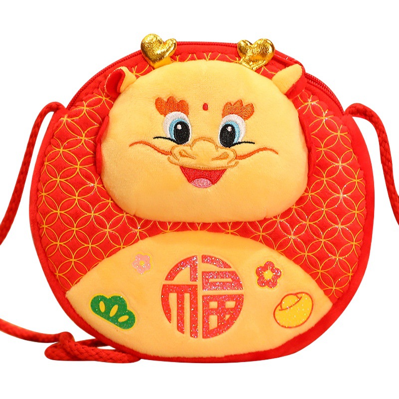 Moda nacional dragón año mascota monedero juguete de La felpa los niños dibujos animados grifo crossbody bolsa muñeca Puerta Abierta regalo rojo