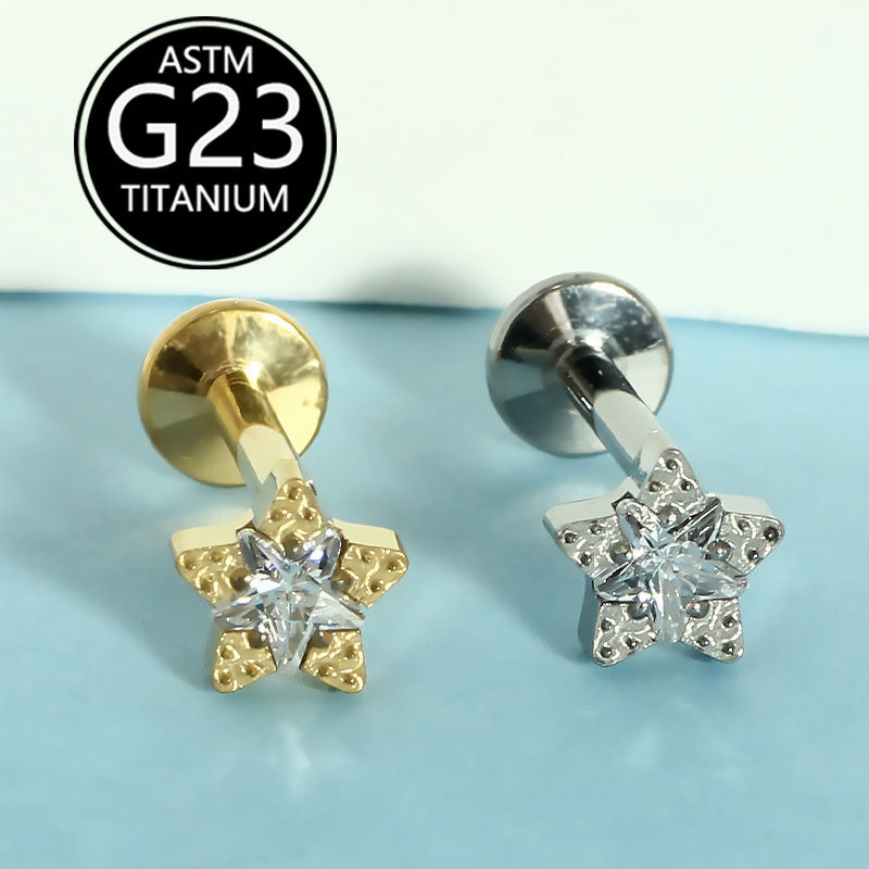 Silver pointed spike labret stud material detail