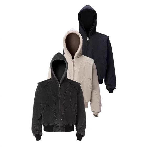 RDT Men's | Zishan Carving fleece-lined Thickened Jacket Men's cleanfit Heavy Canvas Old Washed Cotton-padded Jacket