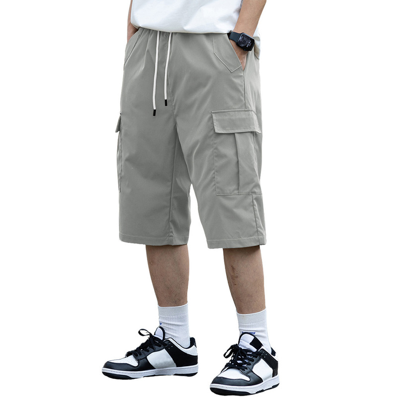 Men's Work Shorts, Solid Color, Thin, Loose Fit, Straight Leg, Summer Style, Multi-Pocket, Drawstring, Seven-Point Pants Men's Work Shorts, Solid Color, Thin, Loose Fit, Straight Leg, Summer Style, Multi-Pocket, Drawstring, Seven-Point Pants