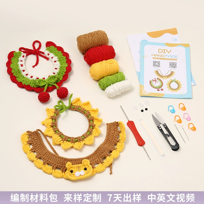 Новый стиль милый маленький вишневый кот нагрудник собаки вязаный шерстяной нагрудник ручной работы крючком для домашних животных