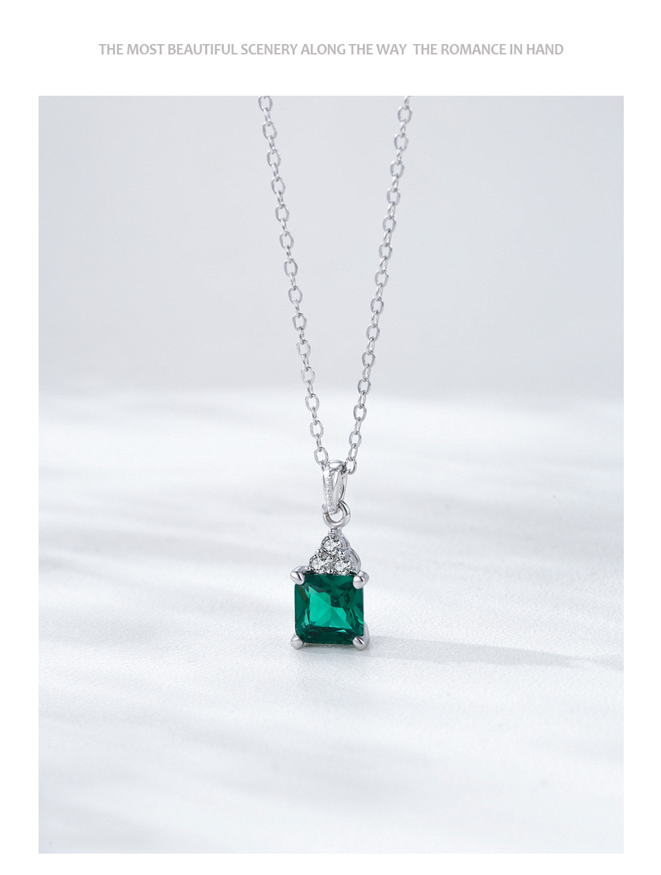 Banquet, Date Occasion 925 Sterling Silver Material Square Pattern 925 Sterling Silver Zircon Cable Chain Inlay Square Pendant Necklace