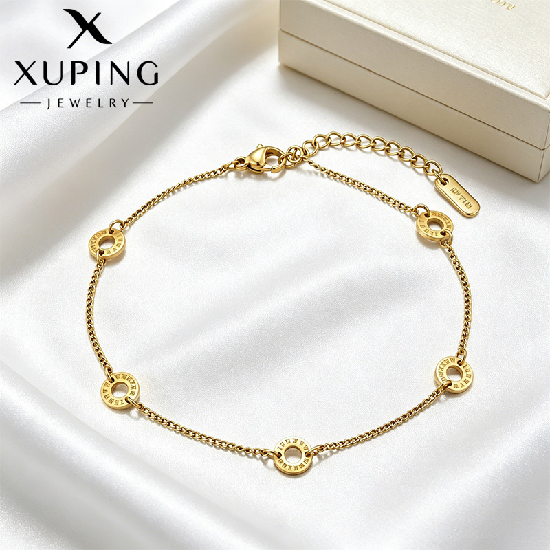 Xuping nuevo estilo simple hueco geometría tobillar redondo acero inoxidable moda diaria fácil de poner pie de viento personalizado al por mayor