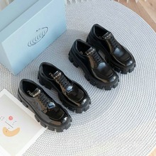 代购级p家！外贸高端网红同款三角标齿轮厚底松糕鞋小皮鞋真皮女