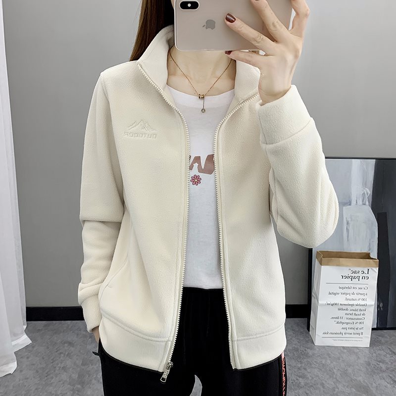 가을 겨울 여성용 아웃도어 플리스 재킷, 두꺼운 벨벳, 따뜻하고 통기성, 스탠드 칼라, 지퍼 가디건, 폴라 플리스 스웨트 셔츠