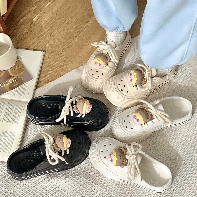 Пещерная обувь женская летняя наружная одежда 2025 новый простой ремешок дикий мультфильм милые нескользящие холодные тапочки