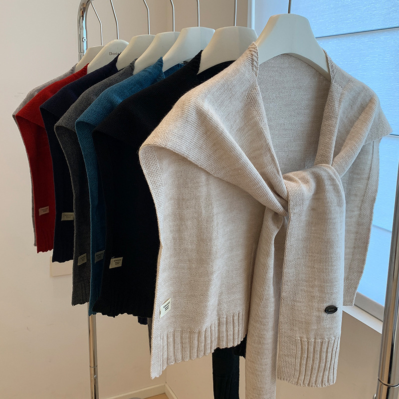 Wool Knitted Shawl for Women, Outerwear Shirt for Spring and Autumn, Office Air Conditioning Neck Protector, High-End Scarf Trendy