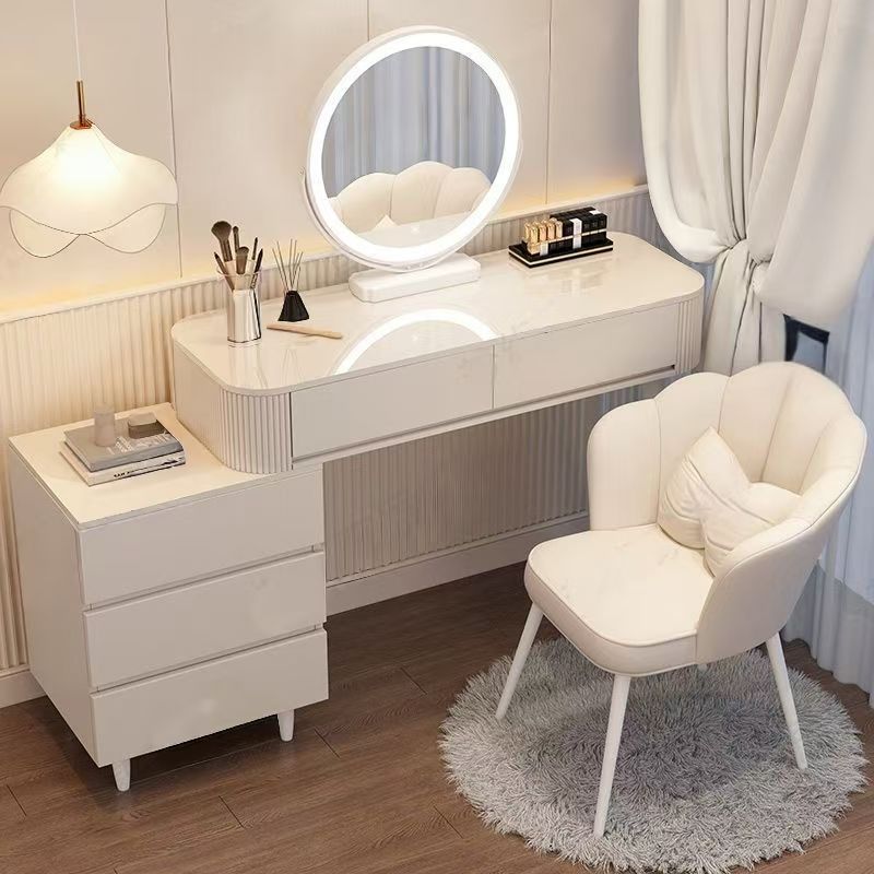 Cream Style Dressing Table Modern Simple Storage Cabinet Bedside Table Dressing Table Integrated Desk Telescopic Dressing Table 2025