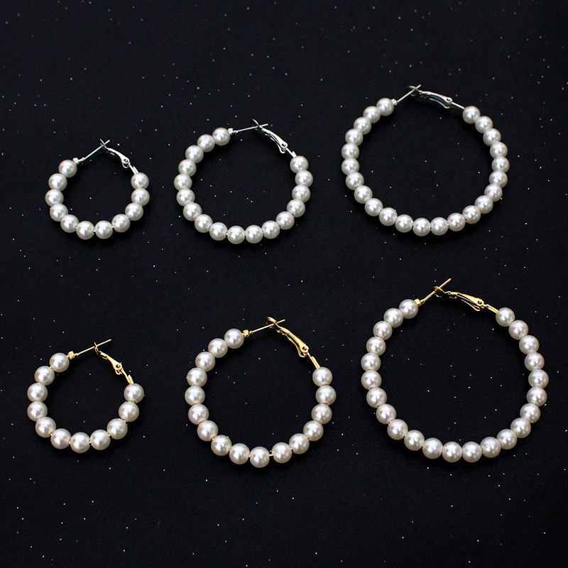 South Korea Ins Cold Wind Fairy Elegant Personalized Pearl Exaggerated Big Circle Earrings Earrings Earrings Earrings Pearl Earrings