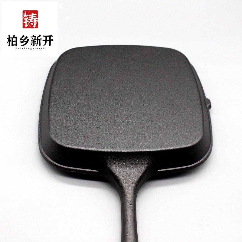 Cast iron steak pan with strip steak plate flat steak pan non-stick coating free for grilling and frying, suitable for home use induction cooktop