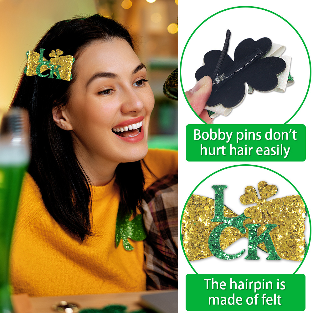 Nuevo cross-border día irlandés broches de trébol día de San Patricio decoración arco verde broches para el cabello