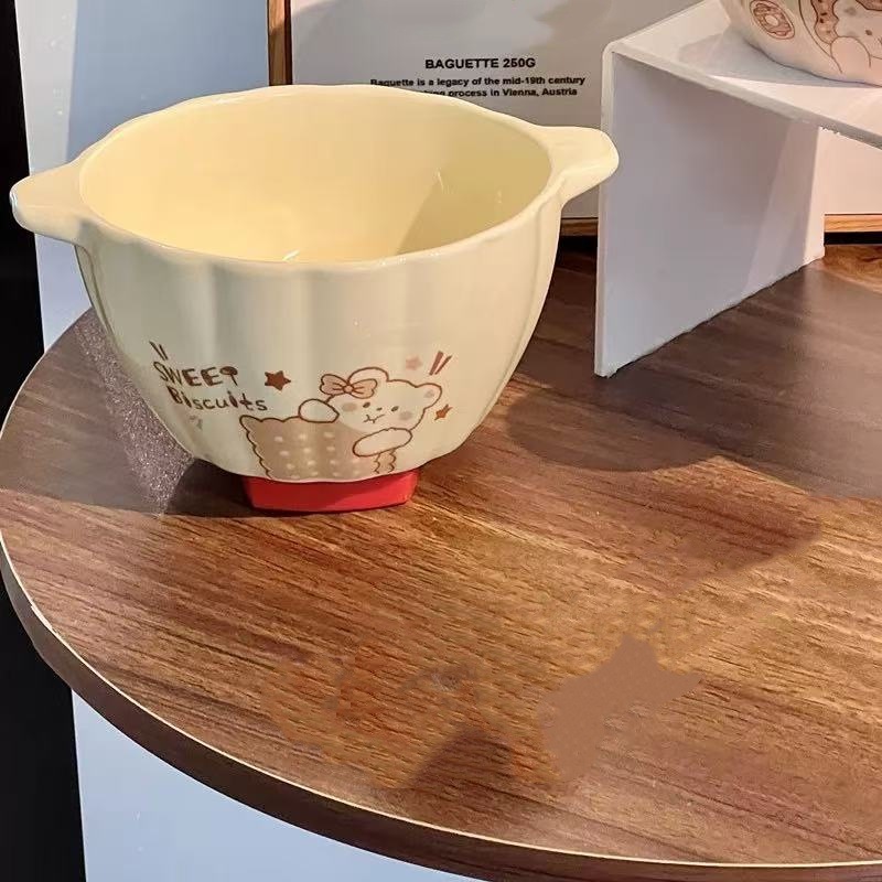Bocos de ensalada de frutas de estilo crema de dibujos animados de avena de yogur de doble oreja de horno de microondas de cerámica de huevo al vapor de tazón