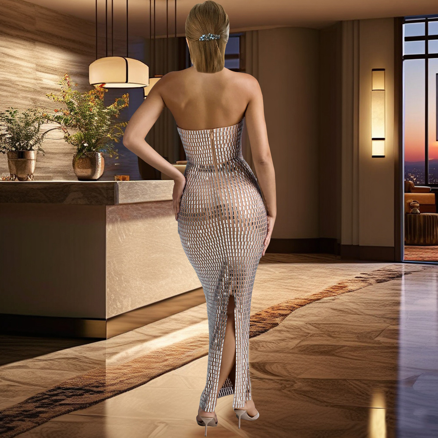 Abbigliamento da donna Moda femminile Hot Diamond Sexy Tube Top stretto con fianchi avvolti Gonna lunga sottile_voghion.com