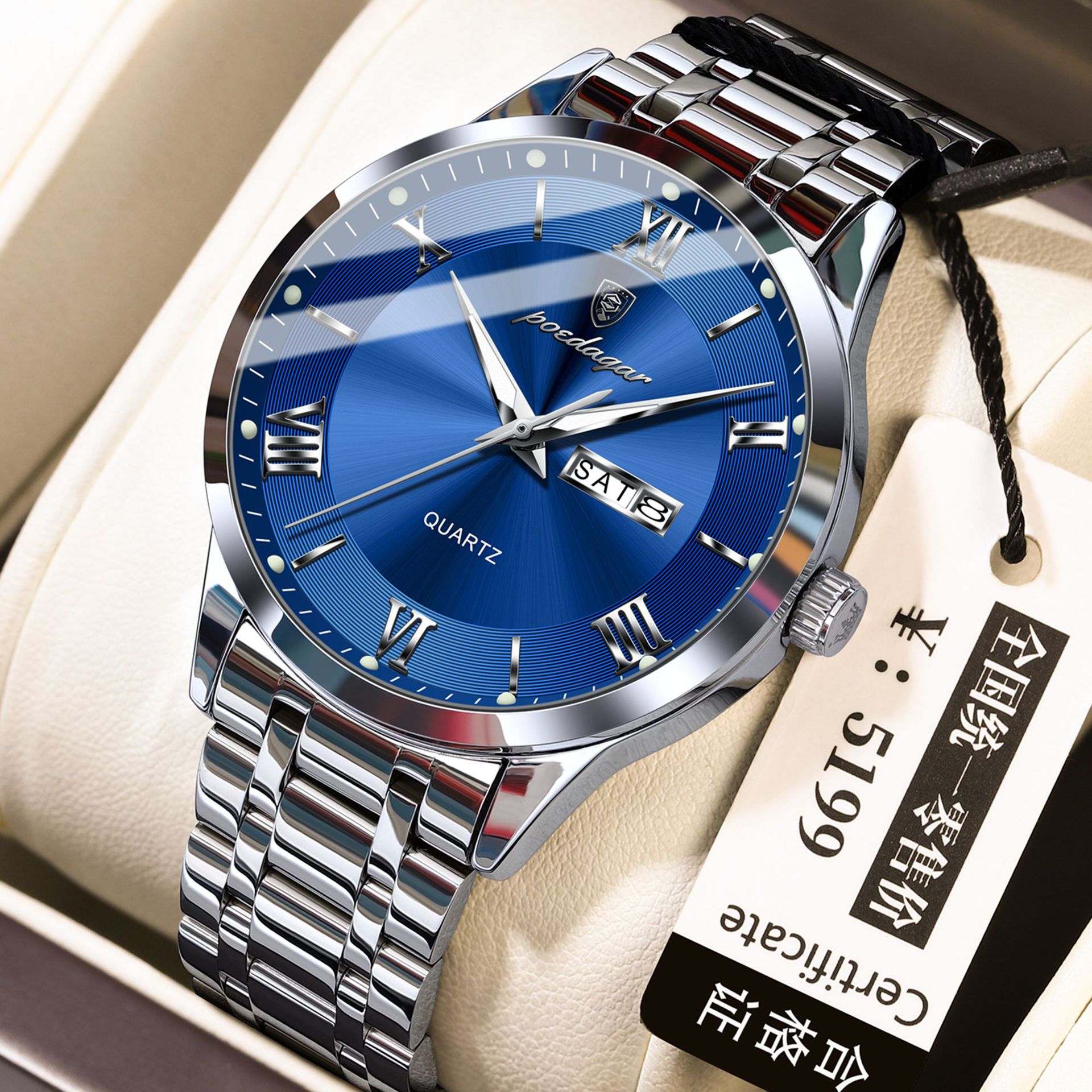 POEDAGAR / PEDAGAR nuevo reloj de hombre ultra delgado de negocios doble calendario relojes de cuarzo en vivo comercio exterior modelo 978