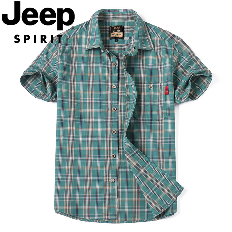2026 Summer Men's Plaid Shirt Youth Cotton Turn-Down Collar Loose Fit Business High-End Short Sleeve Thin Top 2016