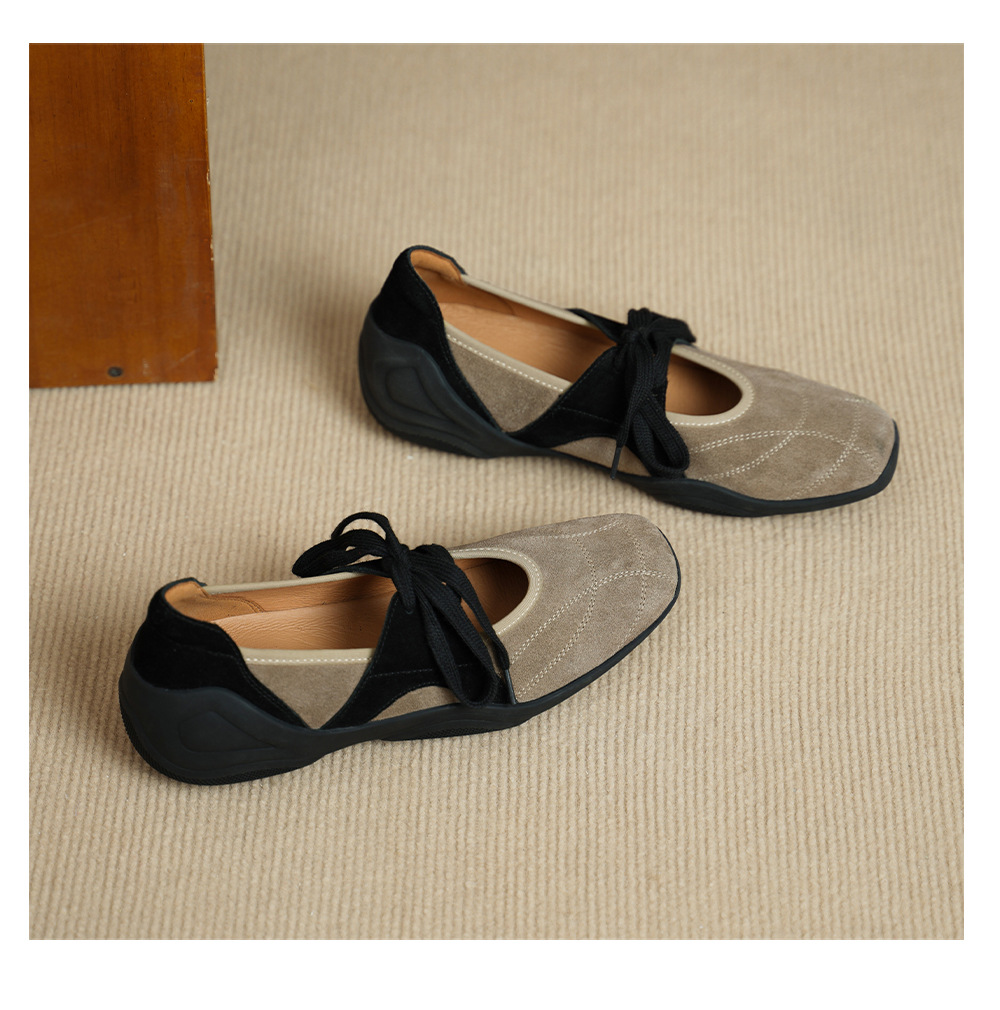 Giày sneaker nữ đế dày miệng thấp dây buộc phối màu da lộn — màu mơ chi tiết 11