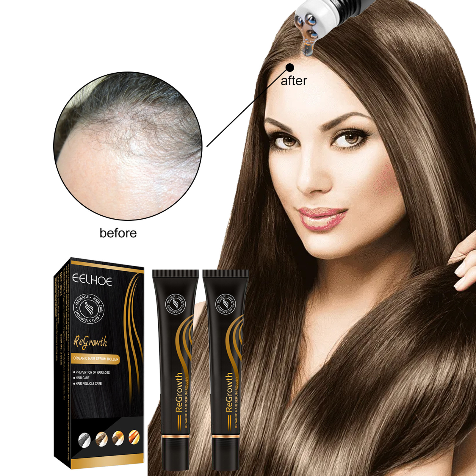Massaggio roll-on per la crescita dei capelli EELHOE Stimola il cuoio capelluto, nutre le radici dei capelli e ispessisce le radici dei capelli con la soluzione nutritiva Polygonum multiflorum_voghion.com