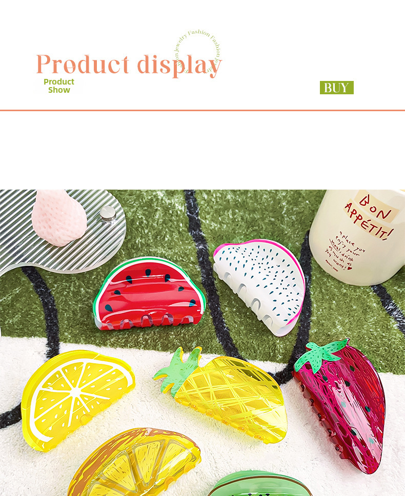 Berphia Creative Fruit Lemon Grab Clip Acrylic Hair Accessories Hair Grab Head Hairpin Korean Shark Clip Wholesale_voghion.com