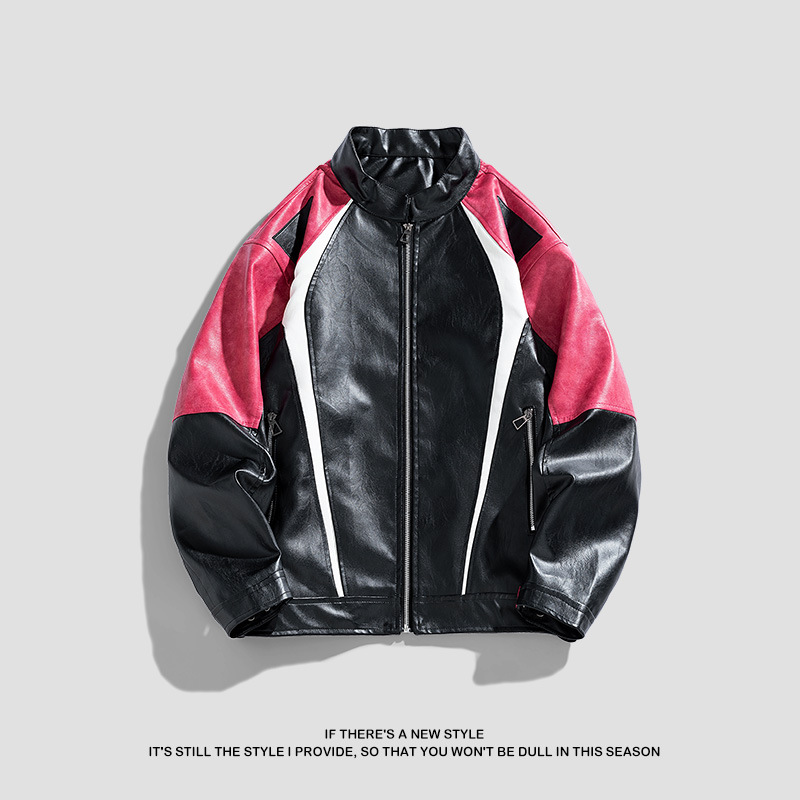 Chaqueta de cuero PU de estilo americano para hombre chaqueta de hombre primavera y otoño nuevo cuello vertical chaqueta de motocicleta de tendencia universal chaqueta delgada para hombre