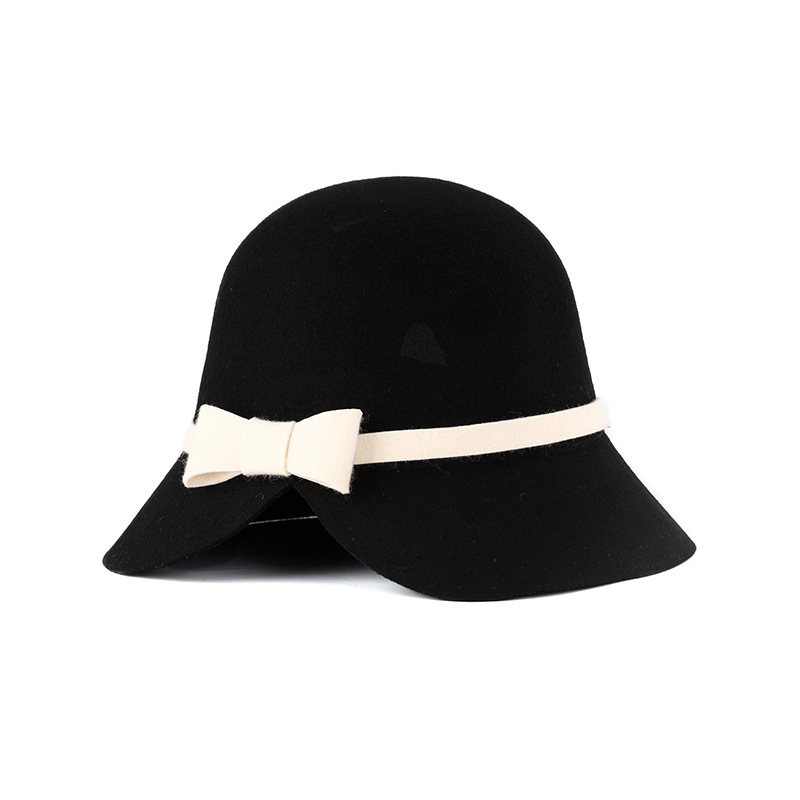Sombrero de otoño e invierno pura lana estilo Coreano Japonés personalidad la moda brecha arco pequeño sombrero cúpula en stock al por mayor