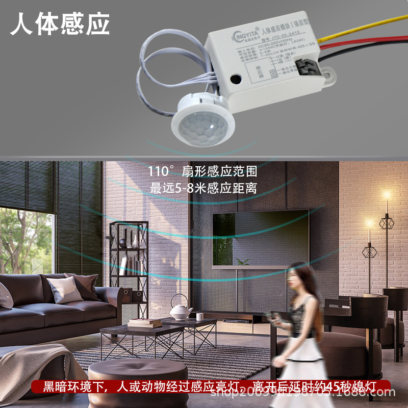 220V インテリジェント人間の動き遅延オフライトコントローラー自動点灯赤外線人体センサースイッチレーダー音と光制御|undefined