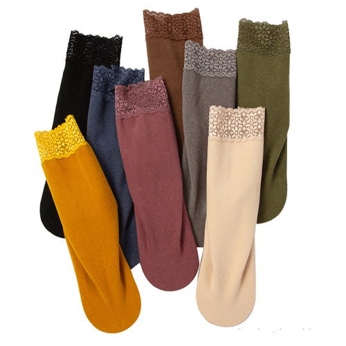 Long German velvet socks for women in autumn and winter new style plus velvet thickened confinement socks lace socks warm and comfortable high socks