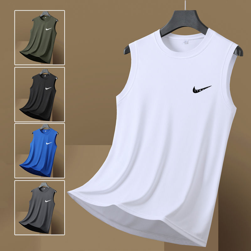2025 New Summer Ice Silk Quick-Drying T-Shirt Vest Men's Round Neck Sports Casual Large Size Waistcoat Breathable Thin Style 2025 New Summer Ice Silk Quick-Drying T-Shirt Vest Men's Round Neck Sports Casual Large Size Waistcoat Breathable Thin Style