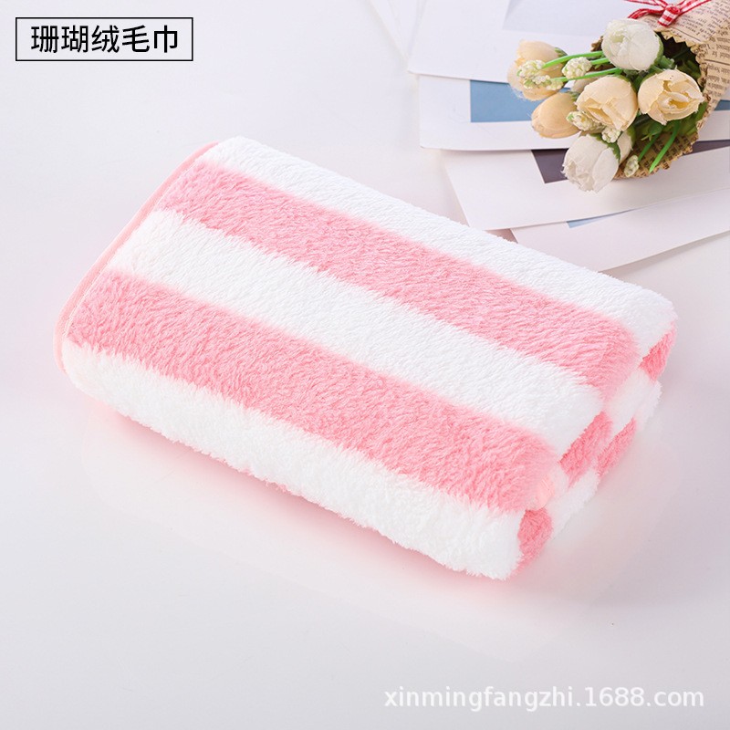 Toallas de secado rápido toallas de coral toallas de lana para lavar la cara banda ancha toallas caseras rayas catiónicas espesar toallas de baño absorbentes