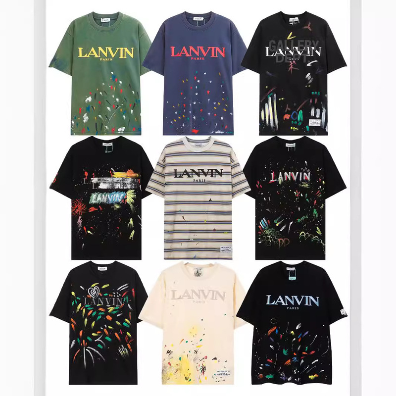 European and American Cross-border Gallery Dept. Joint Langfan Classic Embroidery Printing Splash Ink Men's Short-sleeved T-shirt Trendy