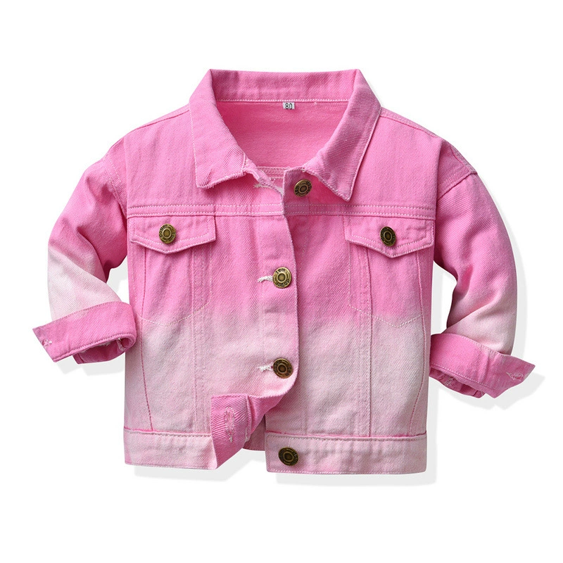 Autumn multicoloured long-sleeve, short denim jacket, children's clothing, Korean style, for teenagers, gradient