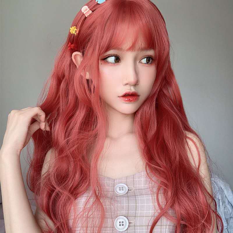 Wig for Women with Long Curly Hair, Air Bangs, Long Hair with Big Waves, Face-Shaping Full Wig, Manufacturer Direct Delivery, Makes Face Look Smaller Wig for Women with Long Curly Hair, Air Bangs, Long Hair with Big Waves, Face-Shaping Full Wig, Manufacturer Direct Delivery, Makes Face Look Smaller