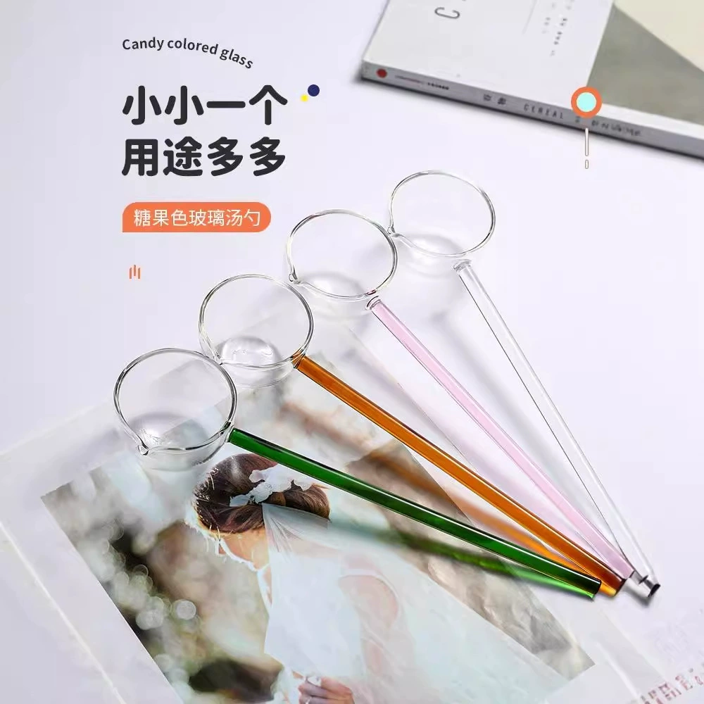 Long -handed glass spoon large high temperature high -temperature high borosilic soup spoon transparent seasoning spoon house transparent spoon splash oil hot oil spoon